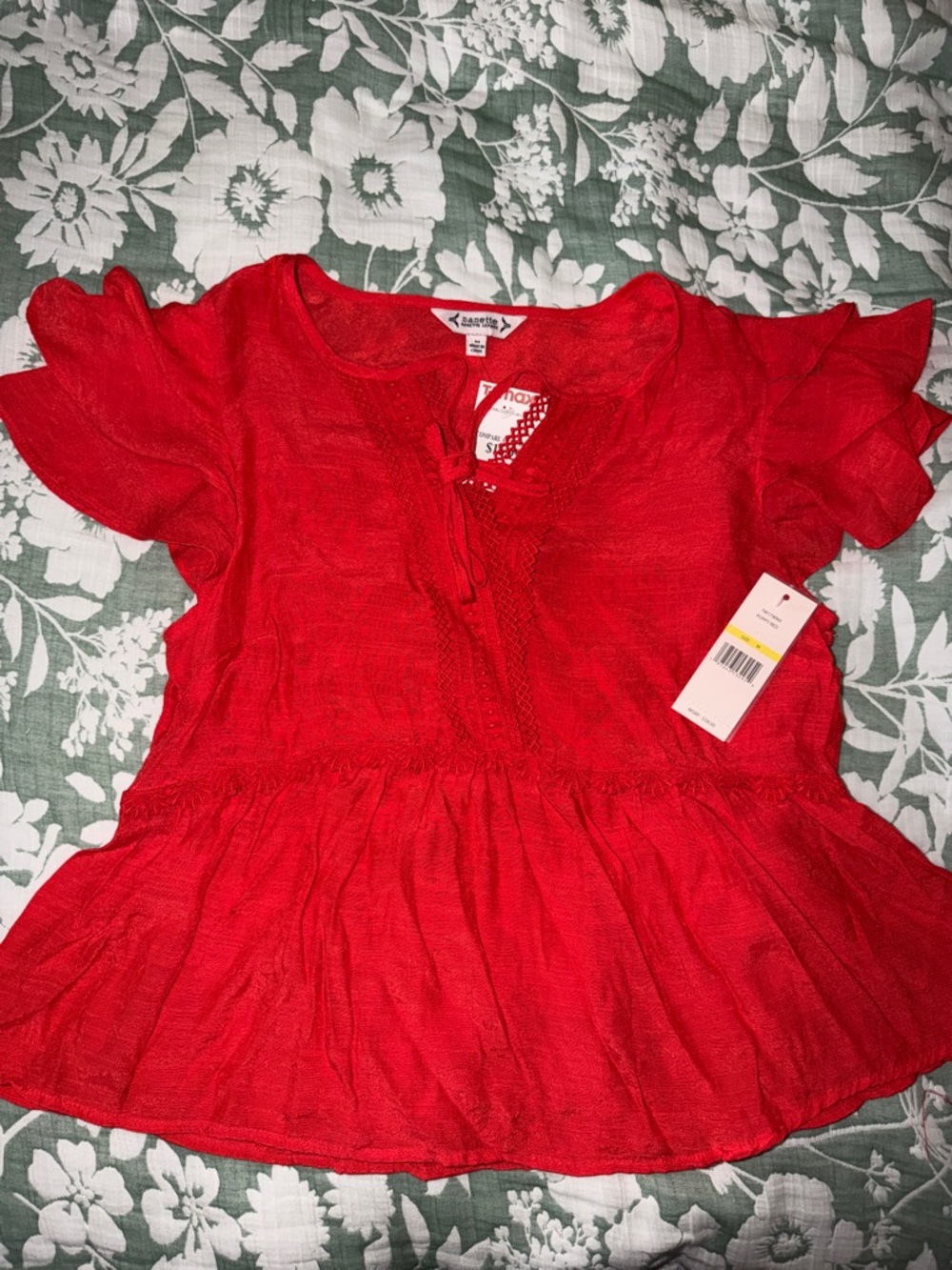T.J.Maxx Red Peplum Short-Sleeve Blouse